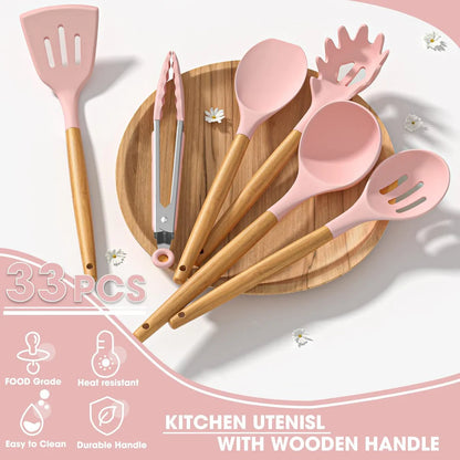 33 Piece Non-Stick Kitchen Utensils with Stand