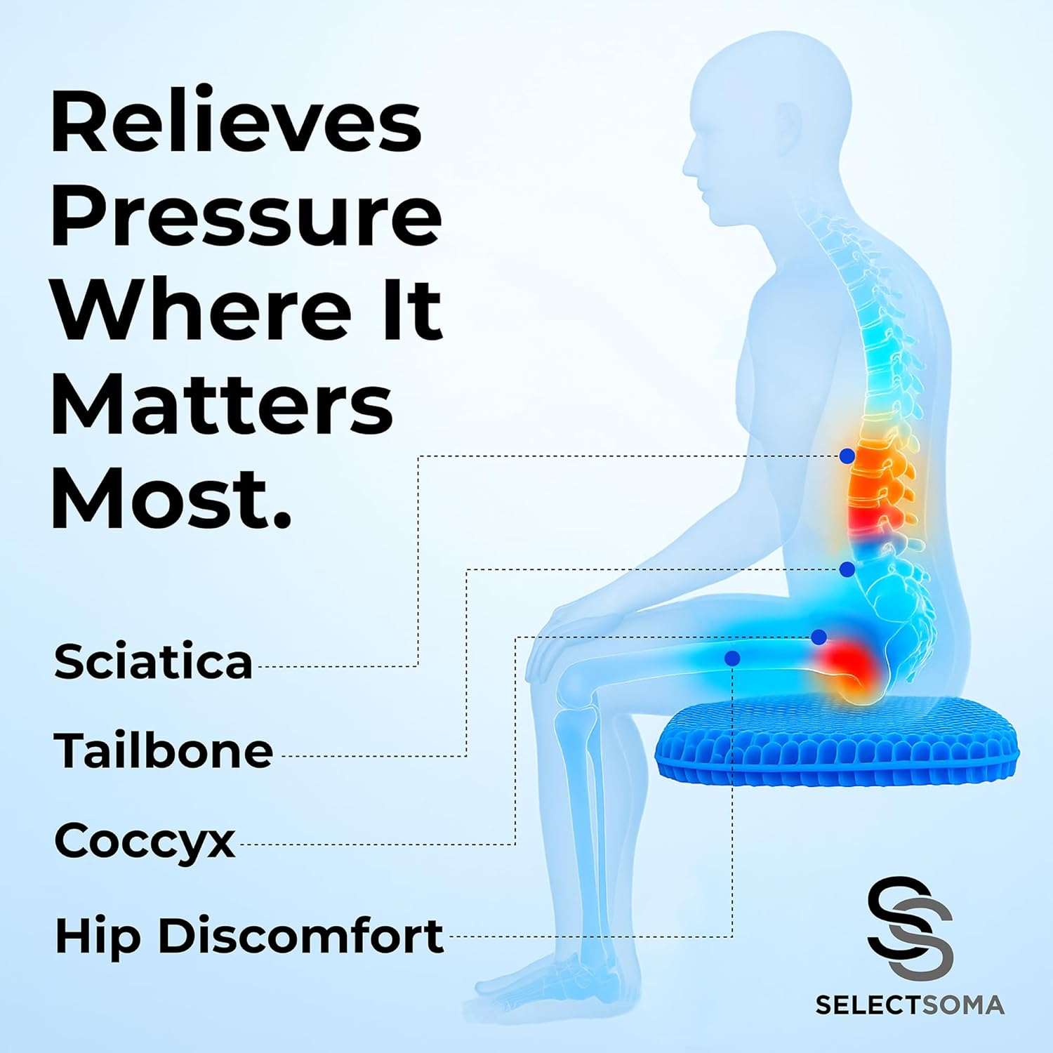Silicone Ice Seat Cushion for Office Chair, Car & Back Pain Relief