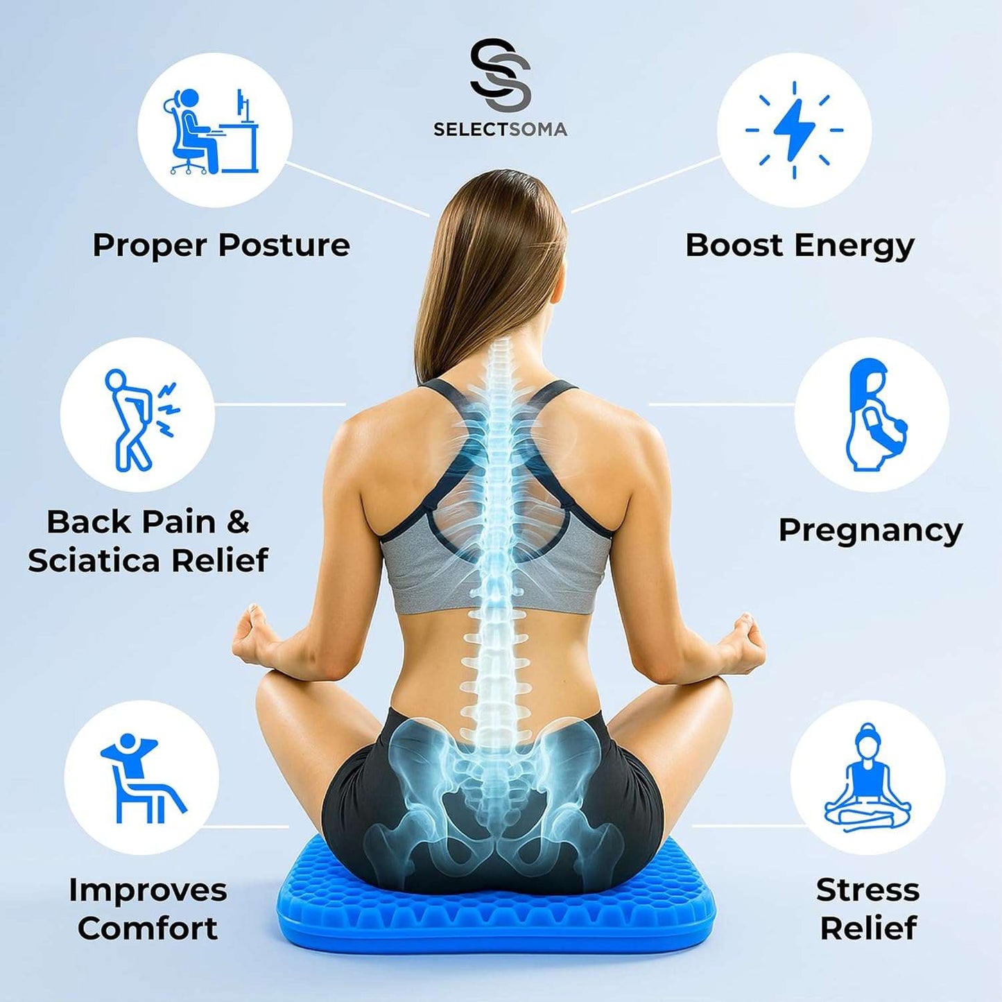 Silicone Ice Seat Cushion for Office Chair, Car & Back Pain Relief