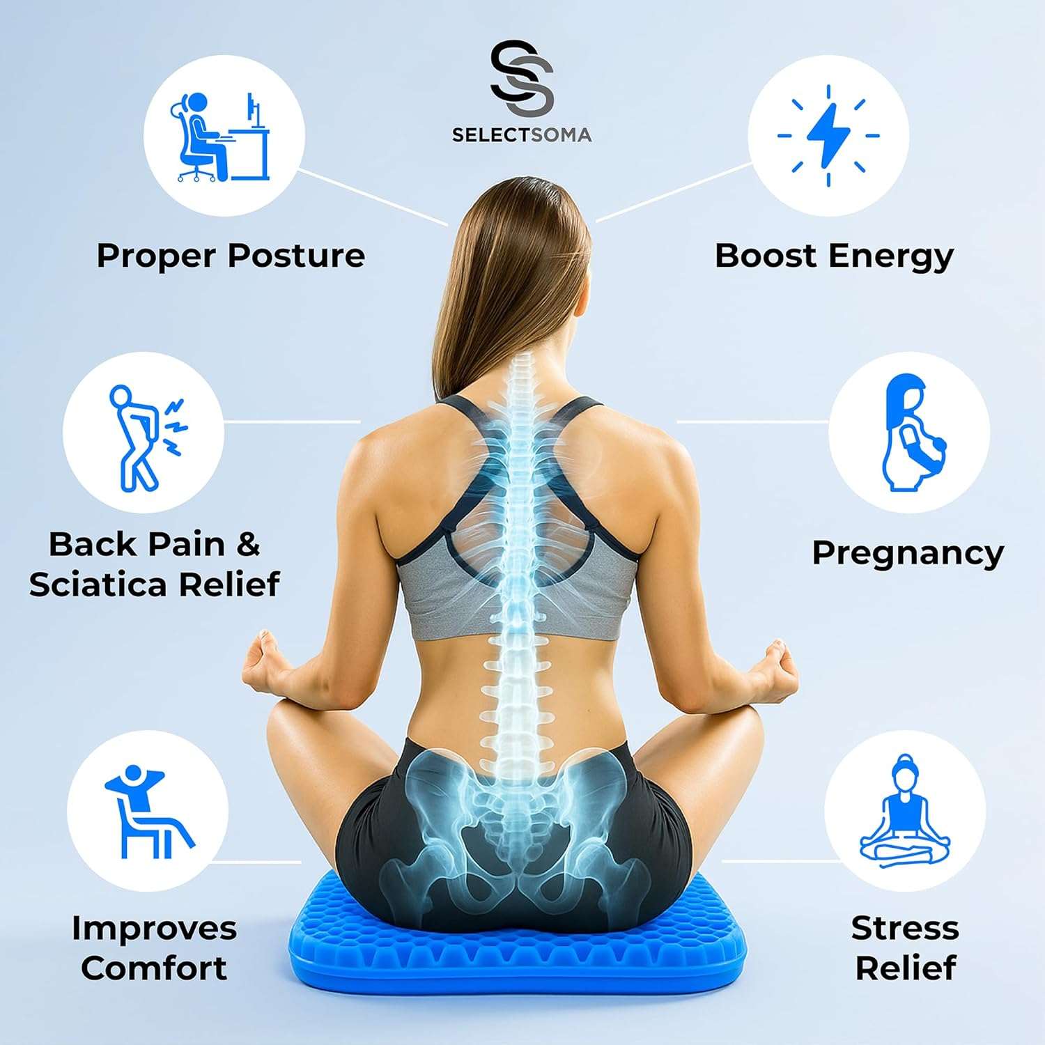 Silicone Ice Seat Cushion for Office Chair, Car & Back Pain Relief
