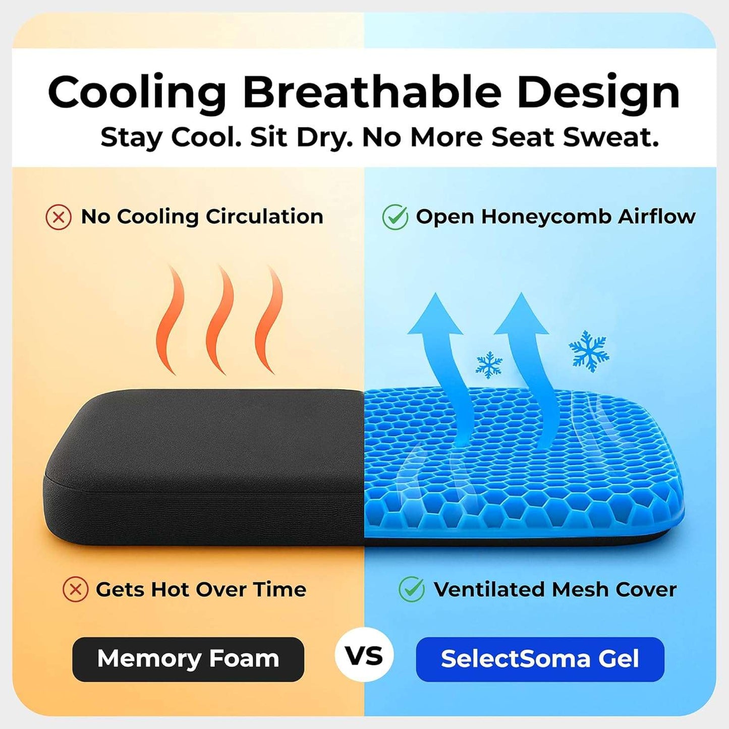 Silicone Ice Seat Cushion for Office Chair, Car & Back Pain Relief